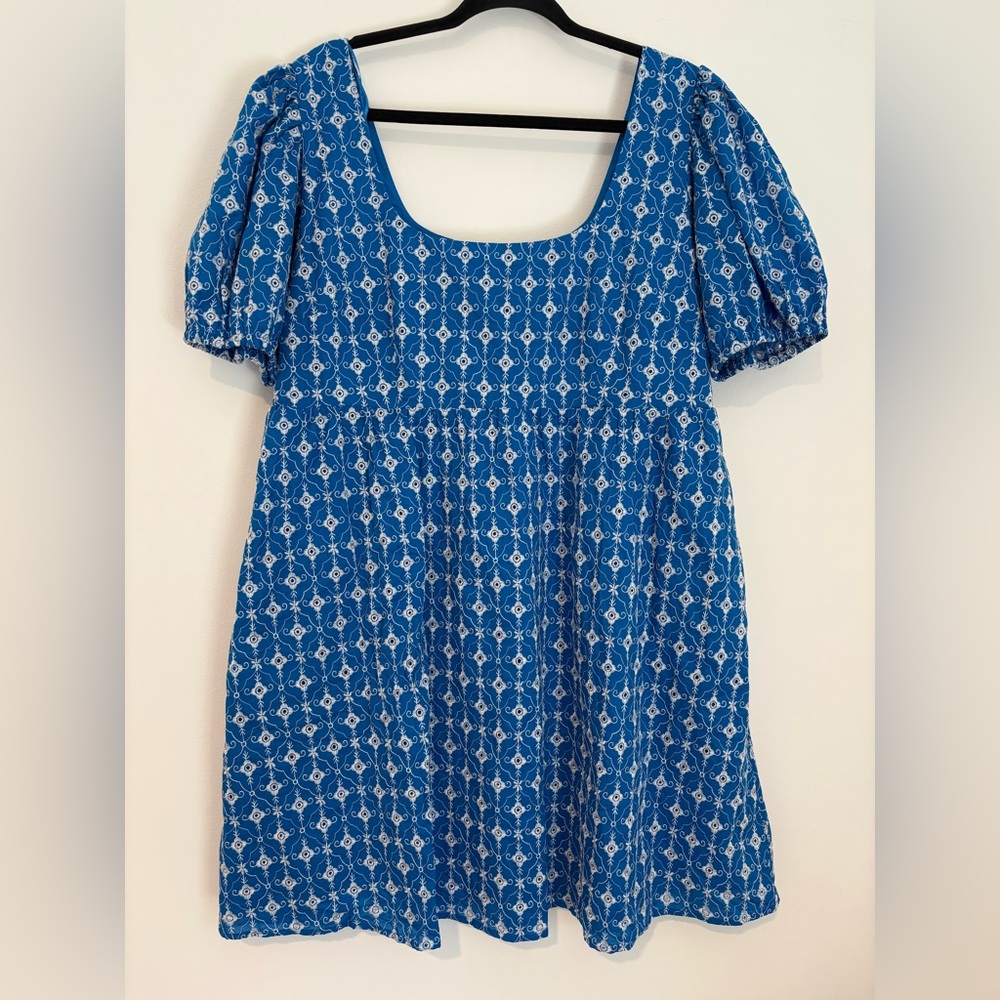 Rhode x Target Blue Eyelet Puff Sleeve Mini Dress -‎ Size Large NWT